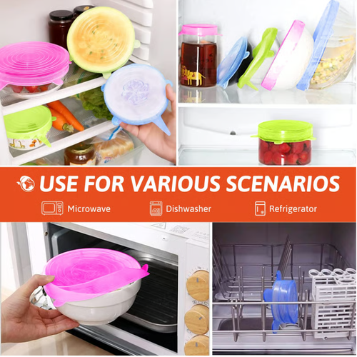 Silicone Cover Stretch Lids Reusable Airtight Food Wrap Covers 6 or 12-piece set | SILICONE COVER LID