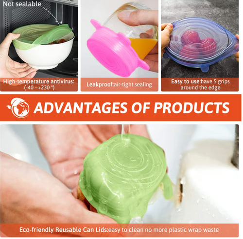 Silicone Cover Stretch Lids Reusable Airtight Food Wrap Covers 6 or 12-piece set | SILICONE COVER LID