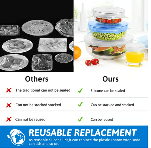 Silicone Cover Stretch Lids Reusable Airtight Food Wrap Covers 6 or 12-piece set | SILICONE COVER LID