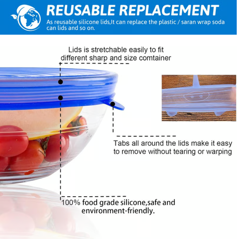 Silicone Cover Stretch Lids Reusable Airtight Food Wrap Covers 6 or 12-piece set | SILICONE COVER LID