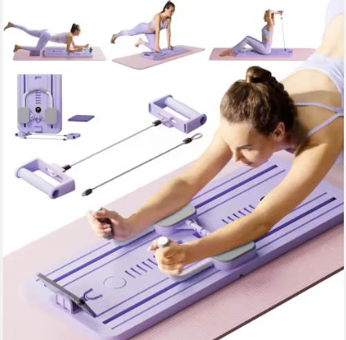 6-in-1 Multi-Purpose Foldable Plastic Pilates Reformer Board Set with Timer Home Ab Exercise Equipment and Abs Roller, Multifunctional training board
