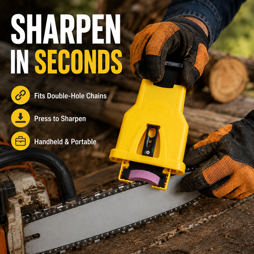 1 Portable Chainsaw Chain Sharpener with 5 Replaceable Crescent Grinding Heads, Manual Quick Chain Grinder for 14–20 Inch Double-Hole Guide Bars, Suitable for Chainsaw Maintenance, Farm, Garden and Forestry Use, COD Free Shipping and Pay on Delivery