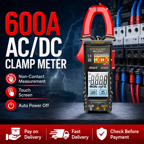 XT-87C 600A Digital Clamp Meter Smart Touch Screen Multimeter with 4000 Counts, NCV Detection, Backlit LED Display, AC/DC Voltage, Current and Resistance Testing for Electricians and Home Repair, COD Free Shipping and Pay on Delivery