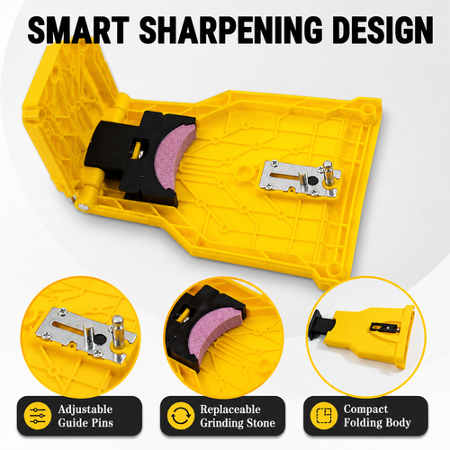1 Portable Chainsaw Chain Sharpener with 5 Replaceable Crescent Grinding Heads, Manual Quick Chain Grinder for 14–20 Inch Double-Hole Guide Bars, Suitable for Chainsaw Maintenance, Farm, Garden and Forestry Use, COD Free Shipping and Pay on Delivery