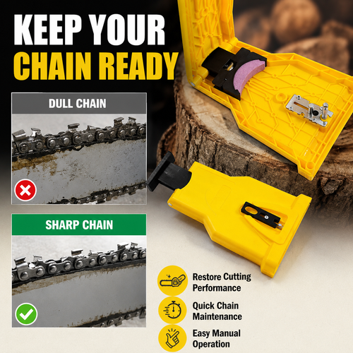 1 Portable Chainsaw Chain Sharpener with 5 Replaceable Crescent Grinding Heads, Manual Quick Chain Grinder for 14–20 Inch Double-Hole Guide Bars, Suitable for Chainsaw Maintenance, Farm, Garden and Forestry Use, COD Free Shipping and Pay on Delivery