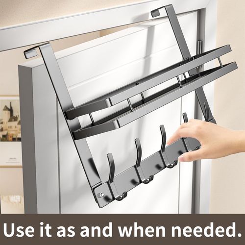 Buy 1 Get 2 Over-Door Coat Racks with Storage Shelf, No-Drill Door-Back Hanging Organizers with 4, 5, 6 or 8 Hooks for Coats, Hats, Bags and Towels, Grey or Black, COD Free Shipping and Pay on Delivery