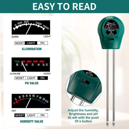 Buy 1 Get 3 3-in-1 Soil Tester Meter for Soil Moisture, pH Level and Sunlight Testing, Portable Plant Care Tool for Garden, Farm, Lawn, Flowers and Potted Plants, No Battery Needed, COD Free Shipping and Pay on Delivery