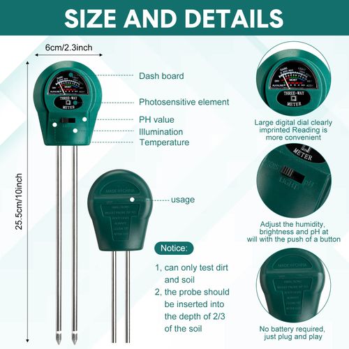 Buy 1 Get 3 3-in-1 Soil Tester Meter for Soil Moisture, pH Level and Sunlight Testing, Portable Plant Care Tool for Garden, Farm, Lawn, Flowers and Potted Plants, No Battery Needed, COD Free Shipping and Pay on Delivery