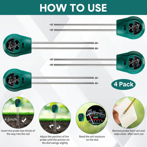 Buy 1 Get 3 3-in-1 Soil Tester Meter for Soil Moisture, pH Level and Sunlight Testing, Portable Plant Care Tool for Garden, Farm, Lawn, Flowers and Potted Plants, No Battery Needed, COD Free Shipping and Pay on Delivery