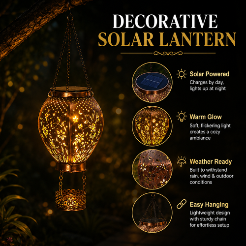 Solar Hot Air Balloon Hanging Lantern, Hollow Metal LED Projection Light for Garden, Patio, Balcony, Courtyard and Yard Decoration, Outdoor Solar Atmosphere Lamp, COD Free Shipping and Pay on Delivery
