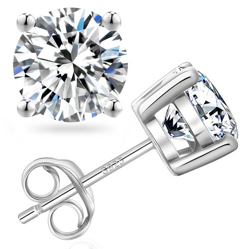 Four-prong round diamond stud earrings