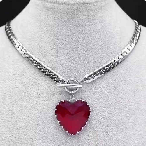 Cross-border gothic punk heart-shaped necklace for women, glass heart pendant, collarbone chain accessory