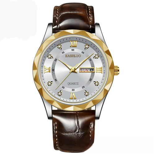 Swiss counter same style leather strap men's watch, men's fashion dual calendar quartz watch