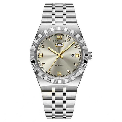 Men's Watch 2025 New Model Stainless Steel Waterproof Non-Mechanical Luminous Calendar Fashion Steel Band Wristwatch Factory Wholesal