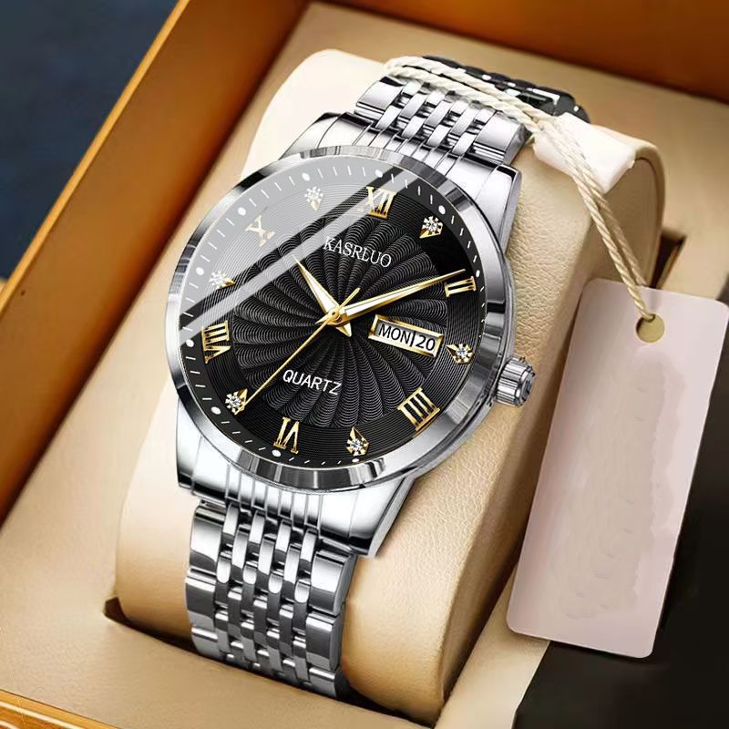 New Men's Watch Automatic Quartz Watch High-End Fashion Stylish Versatile Slim Calendar Week Display Men's Watch with Luminous