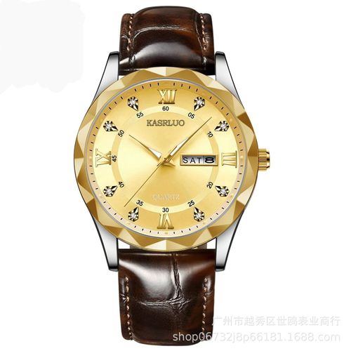 Swiss counter same style leather strap men's watch, men's fashion dual calendar quartz watch