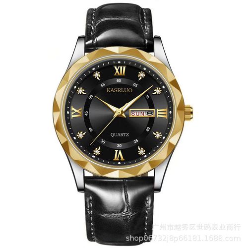 Swiss counter same style leather strap men's watch, men's fashion dual calendar quartz watch