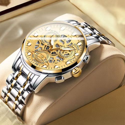 KASRLUO brand quartz movement skeleton waterproof watch for men, European and American fashion calendar watch for men