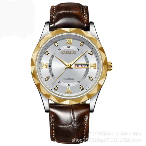 Swiss counter same style leather strap men's watch, men's fashion dual calendar quartz watch