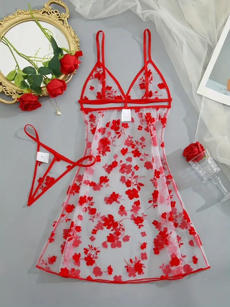 💃Women's Sexy Black Floral Bodysuit Set