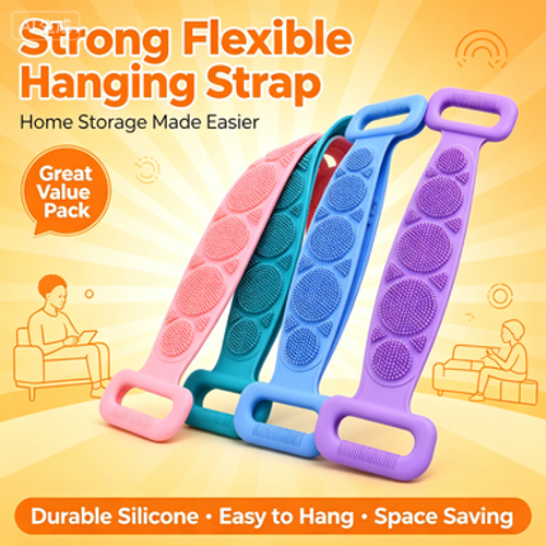 4-Piece Set: Double-Sided Silicone Back Scrubber with an ergonomic handle