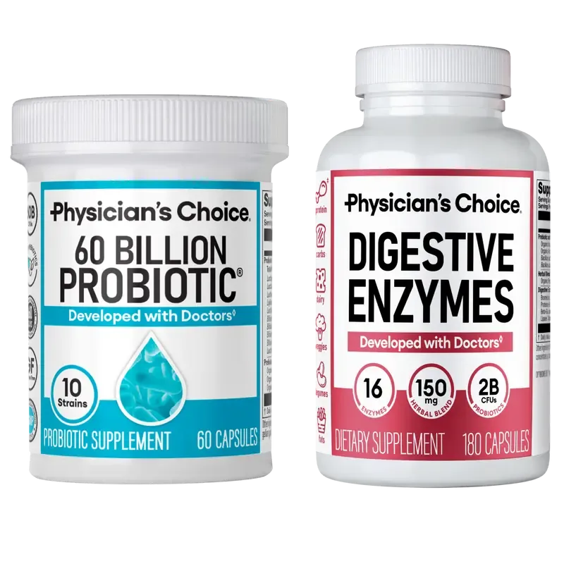 Physician's Choice Hack your Tummy Bundle: Bloating, Digestion & Immune Support for Men & Women with Digestive Enzymes & 60 Billion Probiotic