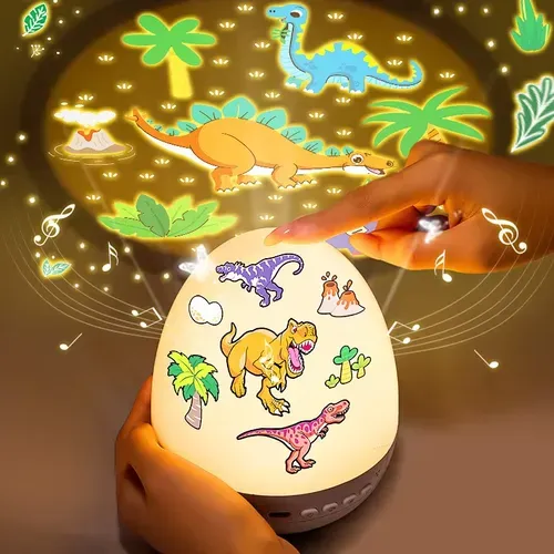 AWESOME GIFT Cartoon Dinosaur Egg Projection Lamp 6 Slides Dinosaur World Universe Animal Holiday Music Project Light