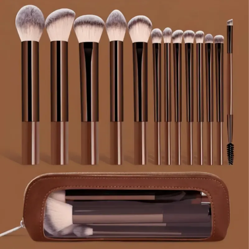 14pcs Professional Glamorous Cosmetic Brush Kit with Metal Frame & Storage Bag - Foundation, Eyeshadow, Blush Brushes for Cosmetic Lovers, Ideal for Women, Glamorous Brush Sets & Kits