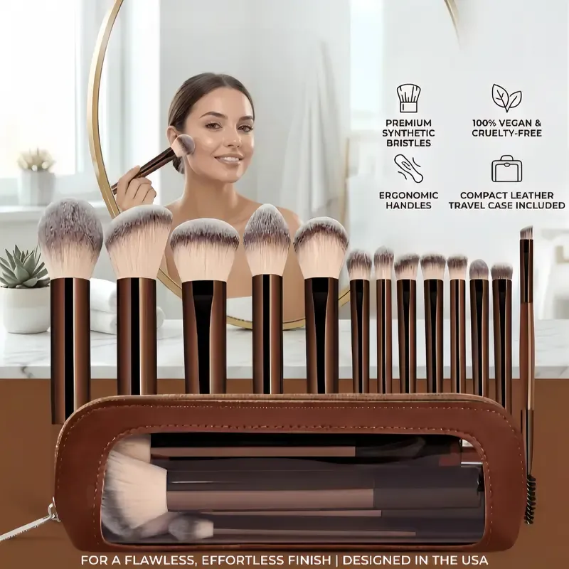 14pcs Professional Glamorous Cosmetic Brush Kit with Metal Frame & Storage Bag - Foundation, Eyeshadow, Blush Brushes for Cosmetic Lovers, Ideal for Women, Glamorous Brush Sets & Kits