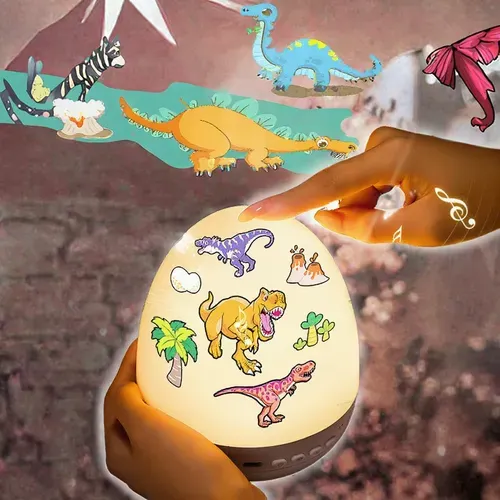 AWESOME GIFT Cartoon Dinosaur Egg Projection Lamp 6 Slides Dinosaur World Universe Animal Holiday Music Project Light