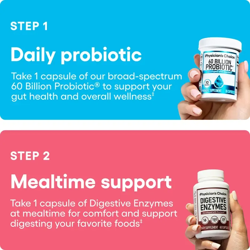 Physician's Choice Hack your Tummy Bundle: Bloating, Digestion & Immune Support for Men & Women with Digestive Enzymes & 60 Billion Probiotic