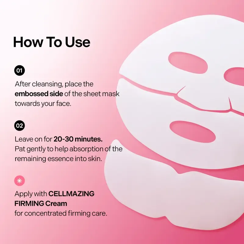CELLMAZING Collagen Firming Gel Facial & Neck Sheet Mask (4 sheets) | Lifting Hydrogel Sheetmask Covering Neck, Firm Elasticity, Youthful Skin with 5D Collagen Complex Body Care Hyaluronic