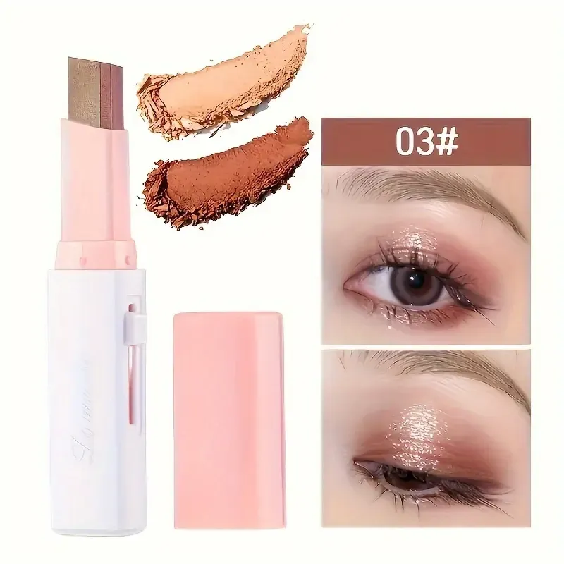 6Pcs Two Color Eyeshadow Stick Set Cosmetic Pearlescent Matte Highlighter Eye Shadow Glam Natural Long Lasting Waterproof Not Easy To Take Off Makeup