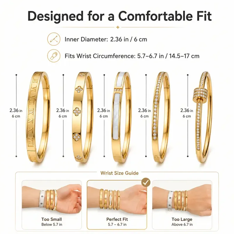 5PCS Waterproof Titanium Steel Bracelet Set for Women, Rhinestone Stackable Bracelets, Fashion Jewelry, Minimalist Elegant Wrist Bracelets for Everyday Wear