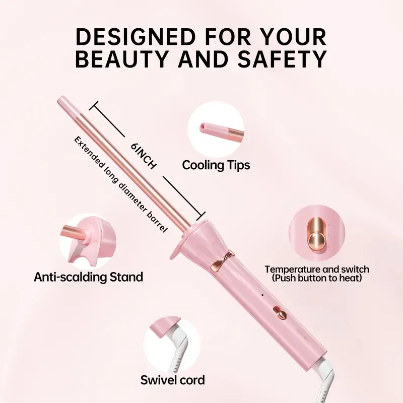 9mm Mini Barrel for Short & Long Hair, Dual Voltage with 2 Heat Settings, Fast Heat Ceramic Curler Hair Styling Tools Rotary Curl Wand