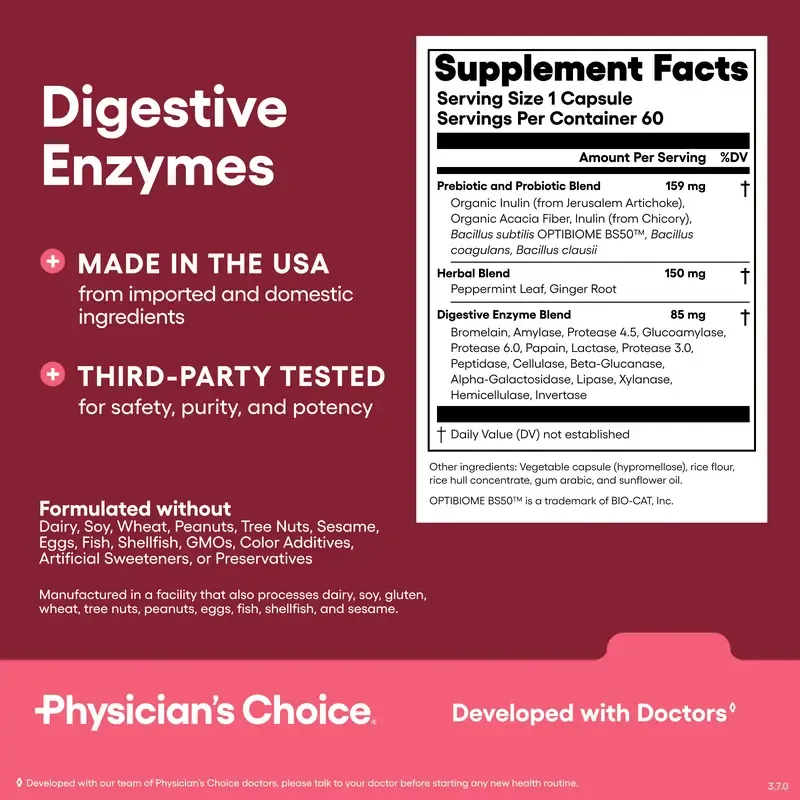 Physician's Choice Hack your Tummy Bundle: Bloating, Digestion & Immune Support for Men & Women with Digestive Enzymes & 60 Billion Probiotic