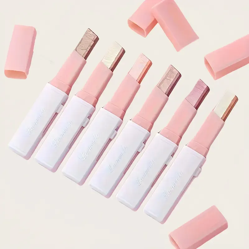 6Pcs Two Color Eyeshadow Stick Set Cosmetic Pearlescent Matte Highlighter Eye Shadow Glam Natural Long Lasting Waterproof Not Easy To Take Off Makeup