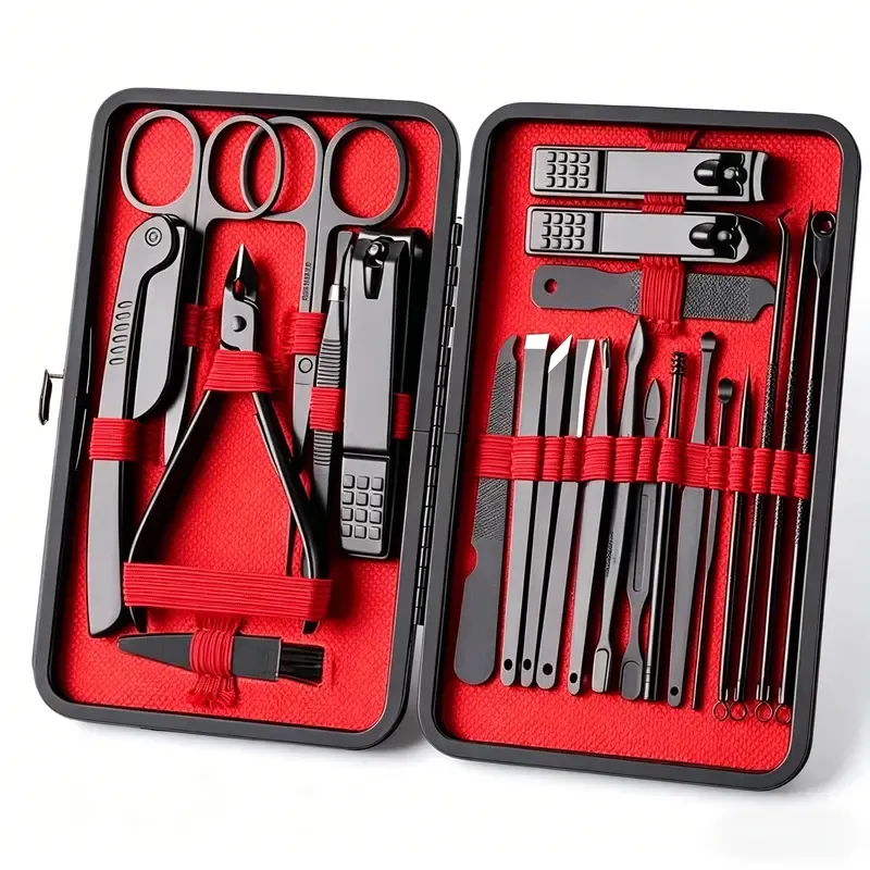 24-Piece Stainless Steel Nail Clippers Set - Professional Manicure & Pedicure Kit with Fingernail Clippers, At Home Manicure Tools, Complete Nail Care Accessories, Sharp Durable Nippers, Storage Box, Boyfriend Stocking Stuffers