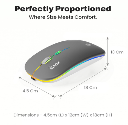 EVM EnGrip Rechargeable Wireless Mouse | 2.4GHz | Type C Charging | 1600 DPI Optical Mouse | LED Lights Ergonomic Mouse | Compatible with Laptop, PC