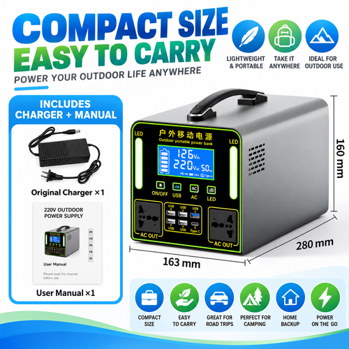 300W Portable Power Station – Outdoor Rechargeable Backup Power Supply with AC Outlets, USB & Type-C Ports, LED Lights for Camping, Travel & Home Use