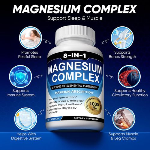 🔥COD 🚀Buy 1 Get 2 ! Magnesium Complex 1000mg, 8-in-1 Magnesium Supplement Capsules with Glycinate, Citrate, Malate & Taurate, Supports Muscle, Bone, Energy & Daily Wellness, for Women & Men, 180 Capsules