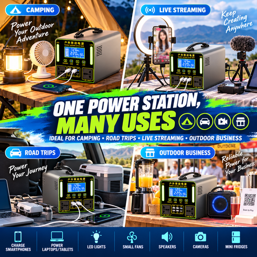 300W Portable Power Station – Outdoor Rechargeable Backup Power Supply with AC Outlets, USB & Type-C Ports, LED Lights for Camping, Travel & Home Use