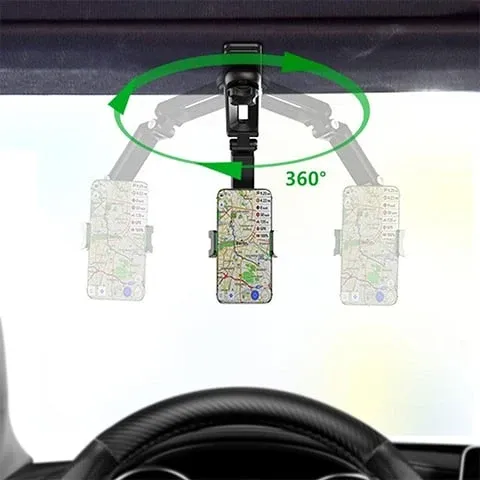 1080° Rotating Mobile Phone Holder – Universal Clip-On, suitable for cars, desks, mirrors and sun visors