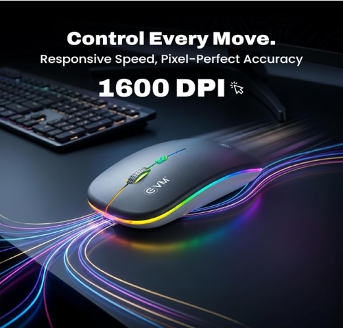EVM EnGrip Rechargeable Wireless Mouse | 2.4GHz | Type C Charging | 1600 DPI Optical Mouse | LED Lights Ergonomic Mouse | Compatible with Laptop, PC