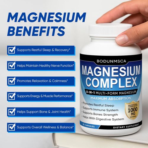 🔥COD 🚀Buy 1 Get 2 ! Magnesium Complex 1000mg, 8-in-1 Magnesium Supplement Capsules with Glycinate, Citrate, Malate & Taurate, Supports Muscle, Bone, Energy & Daily Wellness, for Women & Men, 180 Capsules