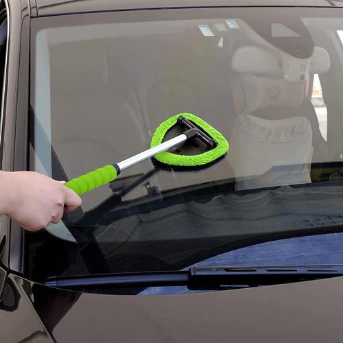 Windshield Cleaning Tool, Microfiber Car Window Cleaner with 4 Reusable and Washable Microfiber Pads and Extendable Handle