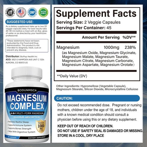 🔥COD 🚀Buy 1 Get 2 ! Magnesium Complex 1000mg, 8-in-1 Magnesium Supplement Capsules with Glycinate, Citrate, Malate & Taurate, Supports Muscle, Bone, Energy & Daily Wellness, for Women & Men, 180 Capsules