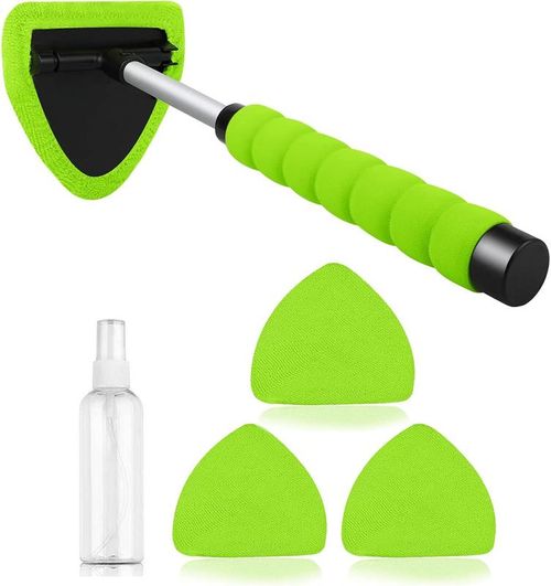 Windshield Cleaning Tool, Microfiber Car Window Cleaner with 4 Reusable and Washable Microfiber Pads and Extendable Handle