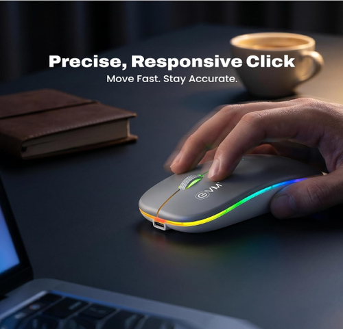 EVM EnGrip Rechargeable Wireless Mouse | 2.4GHz | Type C Charging | 1600 DPI Optical Mouse | LED Lights Ergonomic Mouse | Compatible with Laptop, PC