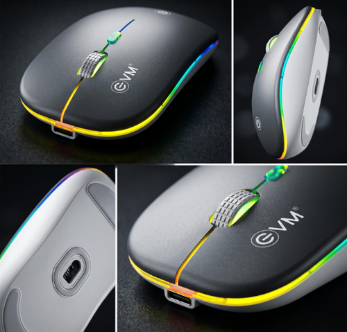EVM EnGrip Rechargeable Wireless Mouse | 2.4GHz | Type C Charging | 1600 DPI Optical Mouse | LED Lights Ergonomic Mouse | Compatible with Laptop, PC